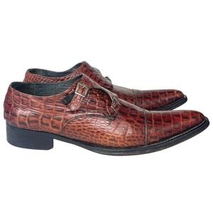 JM Weston Double Monk Strap Shoes Croc Emboss Exotic Leather FRANCE EU 48 US 14